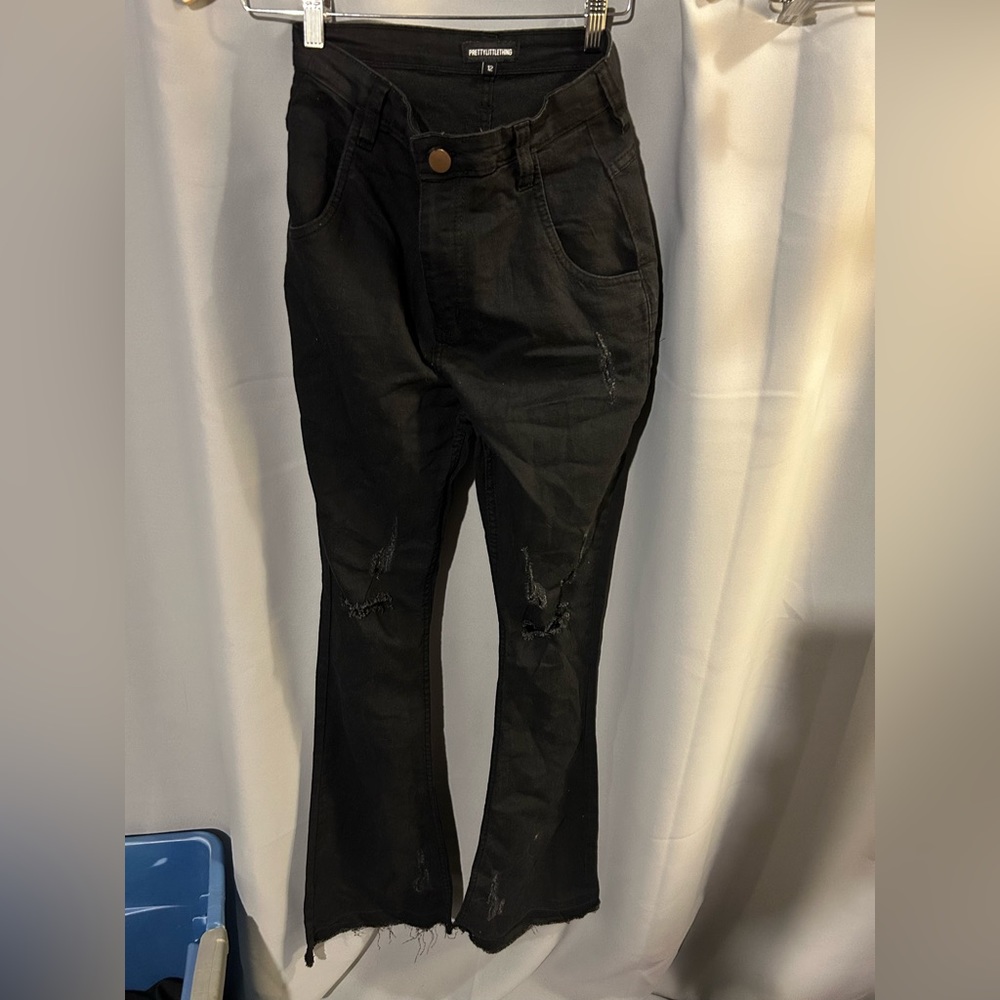 Pretty little thing flared black distressed jeans
